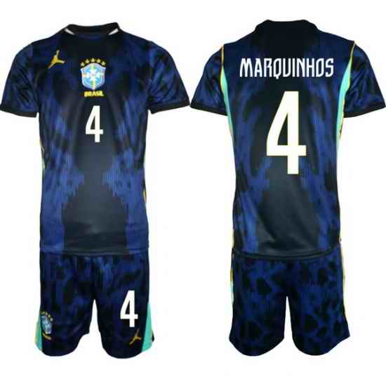 Youth Brazil 2026 FIFA World Cup Blue Away Soccer Jersey MARQUINHOS #4